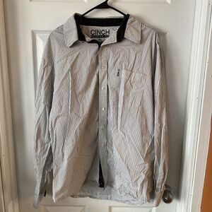 Cinch Men’s Long Sleeve Button Up Shirt Vertical Stripes Modern Fit XL